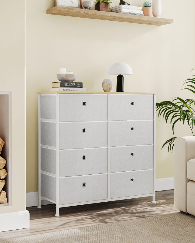 SONGMICS LTS024W57 Ανοιχτό Γκρι Λευκό Συρταριέρα 8 Συρταριών για Ντουλάπα ή Σαλόνι 