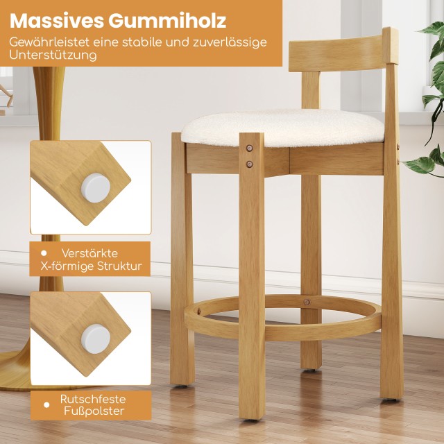 Costway Σετ 2 Ξύλινα Μπαρ Σκαμπό με Πλάτη & Υποπόδιο Υψος Καθίσματο...