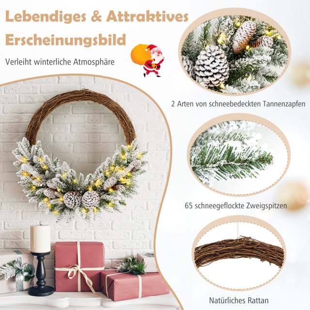 Costway Χριστουγεννιάτικο Στεφάνι με Χιόνι και 35 LED Φώτα CM24965DE Costway Χριστουγεννιάτικο Στεφάνι με Χιόνι και 35 LED Φώτα CM24965DE