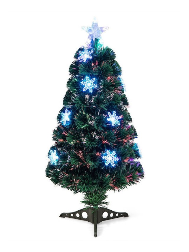 Costway Πράσινο Χριστουγεννιάτικο Δέντρο LED με Οπτικές Ίνες 90 cm ...