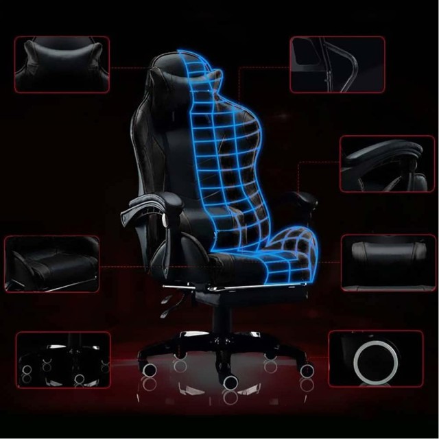 BAKAJI  Μαύρη Καρέκλα Gaming με Μαξιλάρι Στήριξης Κεφαλής και Οσφυϊκής Περιοχής Καρέκλα Γραφείου  02841597