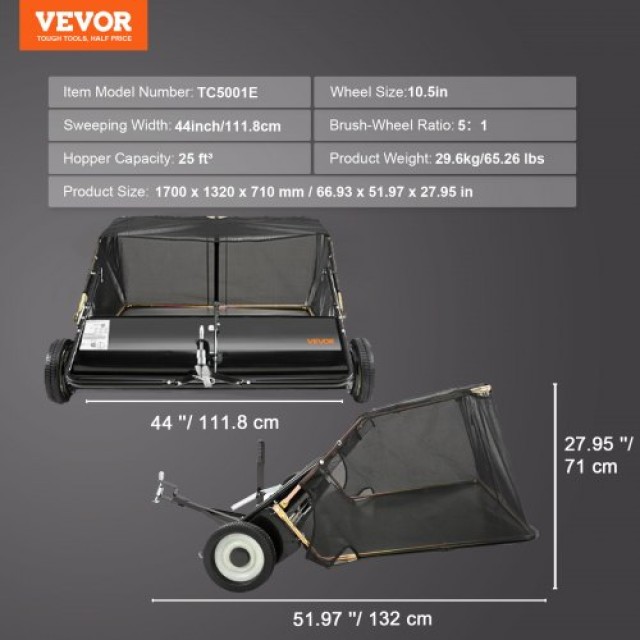 VEVOR Συλλέκτης Χλόης & Φύλλων 111.7 εκ με Μεγάλη Χωρητικότητα 25 κ...
