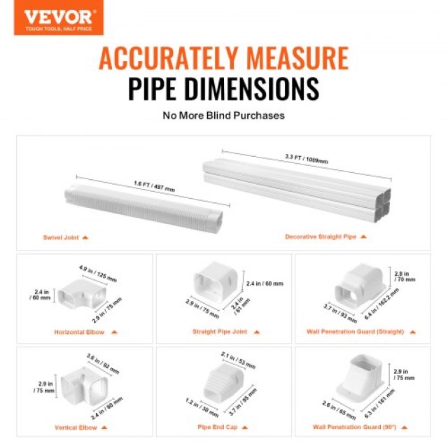 VEVOR  Κάλυμμα Γραμμής Mini Split 76.2mm Π x 5350mm Μ, Διακοσμητικός Σωλήνας PVC για Κλιματιστικό με 4 Ευθείες Διώρυγες & Πλήρη Εξαρτήματα, Εύκολη Εγκατάσταση, Βαφή για Αντλίες Θερμότητας, Λευκό BSKSQFTSKDGXAZ41JV0