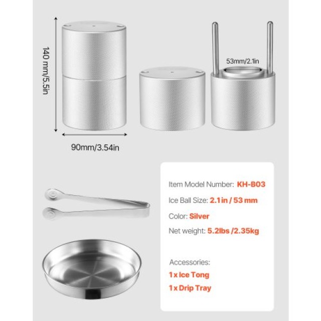 VEVOR  Παγομηχανή για Ουίσκι 53mm Ασημί BQYJYSLC53MMB9SO7V0