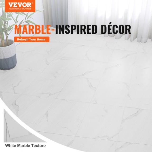 Αυτοκόλλητα Πλακάκια Δαπέδου VEVOR 12x12, 50τμχ, Λευκό Μάρμαρο  ZZY...