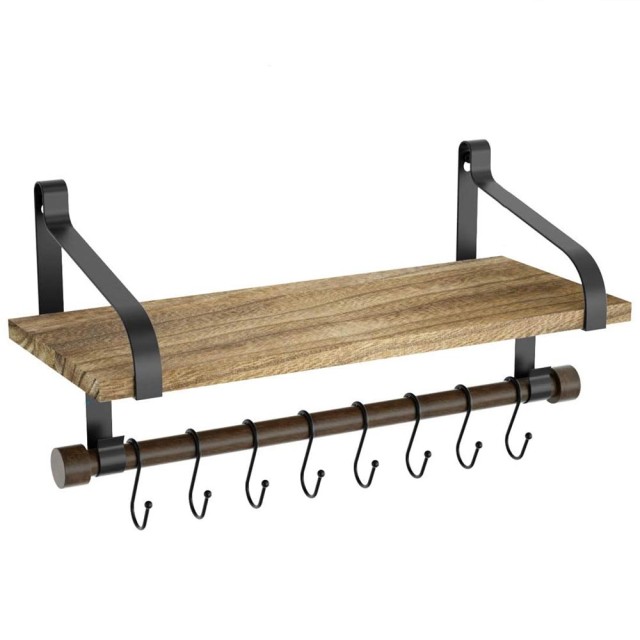 BAKAJI Πολυλειτουργικό Ράφι Τοίχου 43 x 12 x 24,5 cm σε Μαύρο & Φυσ...