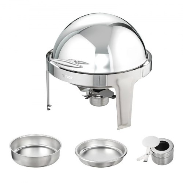 Σετ Μπουφέ VEVOR Roll Top, 6 Qt 2τμχ, Ανοξείδωτο Σκεύος με 2 Πλήρη Ταψιά, Στρογγυλή Θερμάστρα με Καπάκι, για τουλάχιστον 5 Άτομα  QXKCLJTQX26QT6HT8V0