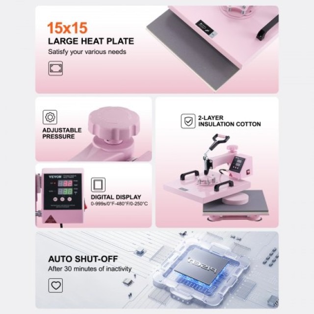Μηχανή Θερμομεταφοράς VEVOR 15x15 5 σε 1 με Πρέσα για Κύπελλα 30oz ...