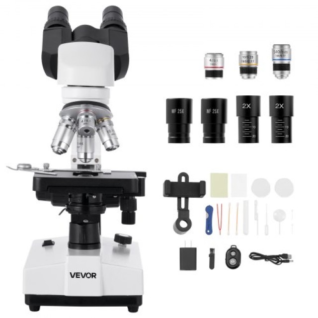 VEVOR Διοφθάλμιο Σύνθετο Μικροσκόπιο 40-5000X με Διπλή Σκηνή και Σε...