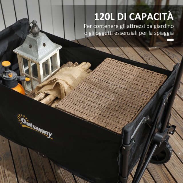 Outsunny Καρότσι Κήπου 120L Πτυσσόμενο με Ανοιγόμενο Πάνελ, από Ατσάλι και Πολυεστέρα, 90x48x62 cm, Μαύρο 84H-329V00BK