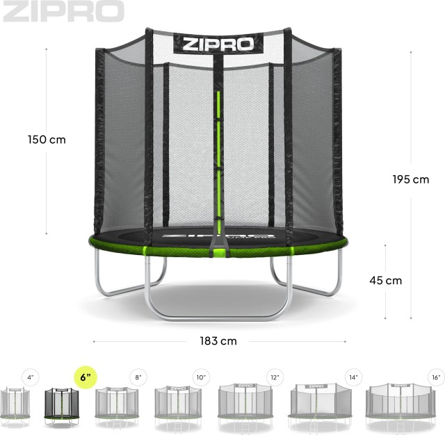 Τραμπολίνο Κήπου Jump Pro OUT 6FT 183 cm με Εξωτερικό Δίχτυ Μαύρο - Πράσινο 12578744 Zipro