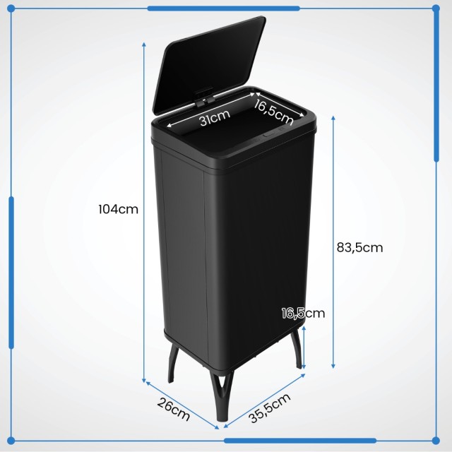 Costway  Ανοξείδωτος Κάδος Απορριμμάτων 50L με Αυτόματο Αισθητήρα Κίνησης Μαύρος 35 x 25 x 65 εκ. GY10017DK