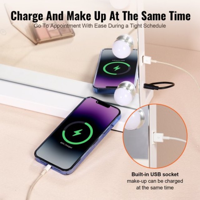 VEVOR  Καθρέφτης Μακιγιάζ Hollywood με Φώτα και USB 22.8x18.1 ιντσώ...