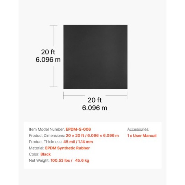 VEVOR EPDM Ελαστικό Στεγανωτικό Ρολό 45 mil, 20 x 20 ft για RVs, Στ... VEVOR EPDM Ελαστικό Στεγανωτικό Ρολό 45 mil, 20 x 20 ft για RVs, Στ...