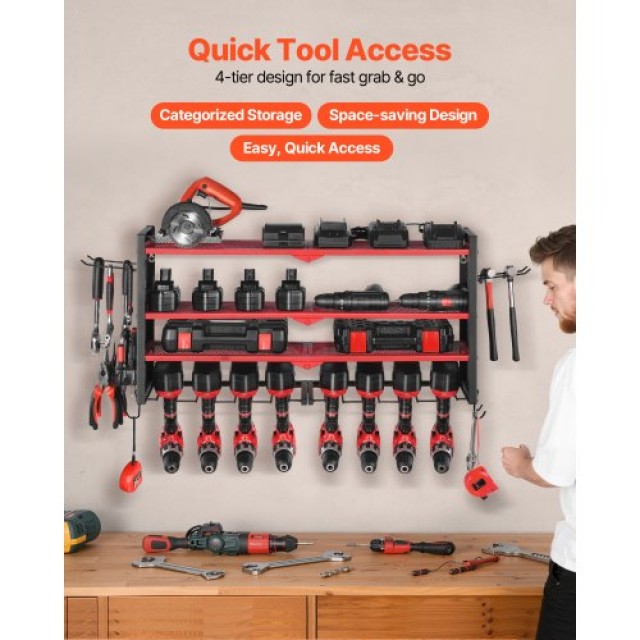 VEVOR Οργανωτής Τοίχου Εργαλείων, 4-επίπεδη Ράφι Αποθήκευσης με 8 Θ...