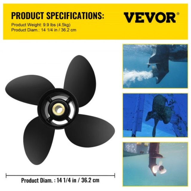 VEVOR Εξωλέμβια Προπέλα, Αντικατάσταση για OEM 3587522, 4-Φτερη 14 1/4 x 19 Αλουμινίου, Συμβατή με Volvo Penta SX, 19 Δόντια, Δεξιόστροφη  CLXJH41414X19DFBXV0