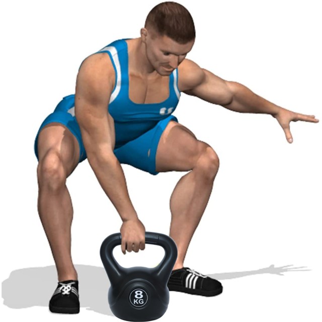 BAKAJI  Kettlebell 8 Kg από PVC με τσιμέντο, αντιολισθητική λαβή, βάρος για γυμναστική.  02839095
