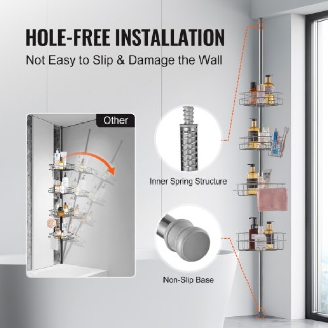 VEVOR  Γωνιακή Ράβδος Ντους 142-290cm Αντοχής στη Σκωρία  SCTPBXGSX...