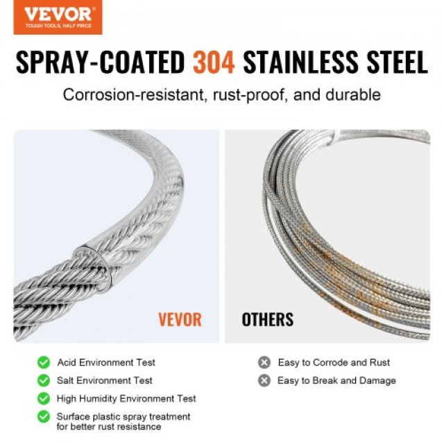 VEVOR  Καλώδιο Ανοξείδωτου Χάλυβα T304 1/8 7x7 100 ft για Κάγκελα P...