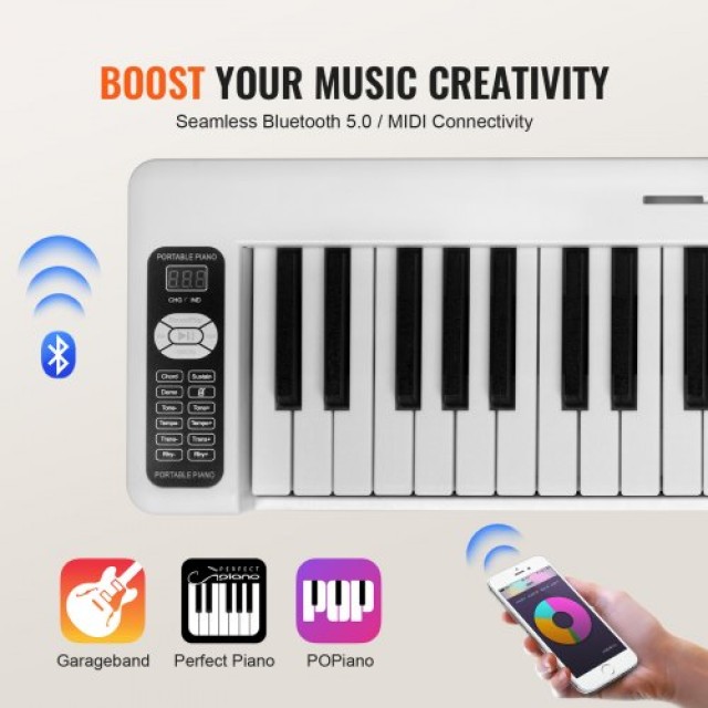Φορητό Πιάνο 61 Πλήκτρων VEVOR με Bluetooth MIDI Λευκό  ZDSMGQ61JBSW9CBHXV9