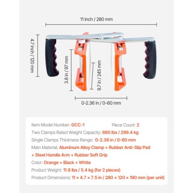 VEVOR Διπλή Λαβή για Μεταφορά Πάνελ Γρανίτη 660 lbs JSSTSK660LBSAAF...