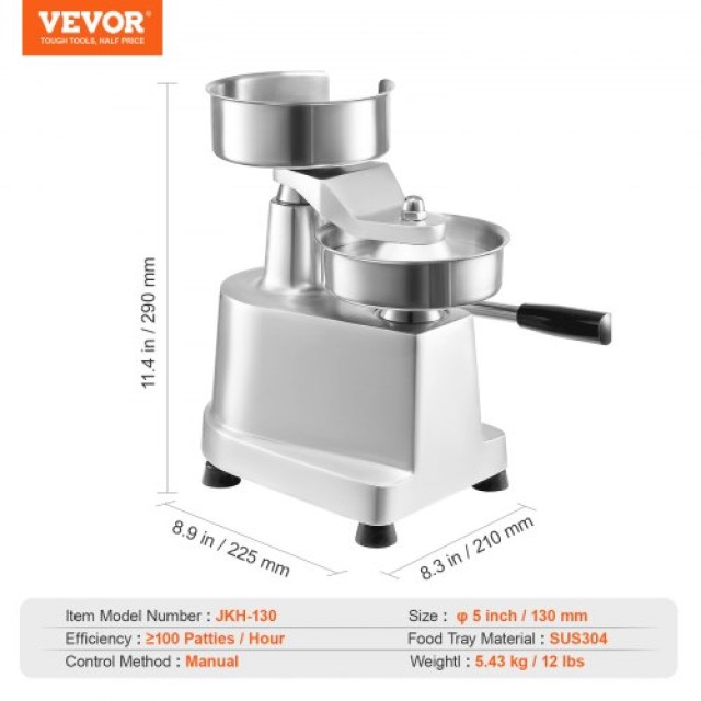 Μηχανή Παρασκευής Μπιφτεκιών VEVOR, 130mm/5, Ανοξείδωτη Πρέσα με 1000 Χαρτιά Πατιών  HBRBJYSZLBXGEETPXV0