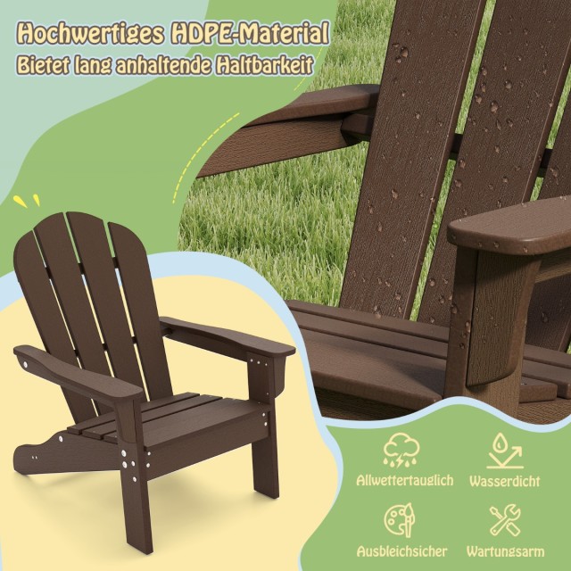 Costway Παιδική Καρέκλα Adirondack από HDPE 53,5 x 52 x 64 εκ. με Εργονομική Πλάτη Καφέ NP11919CF