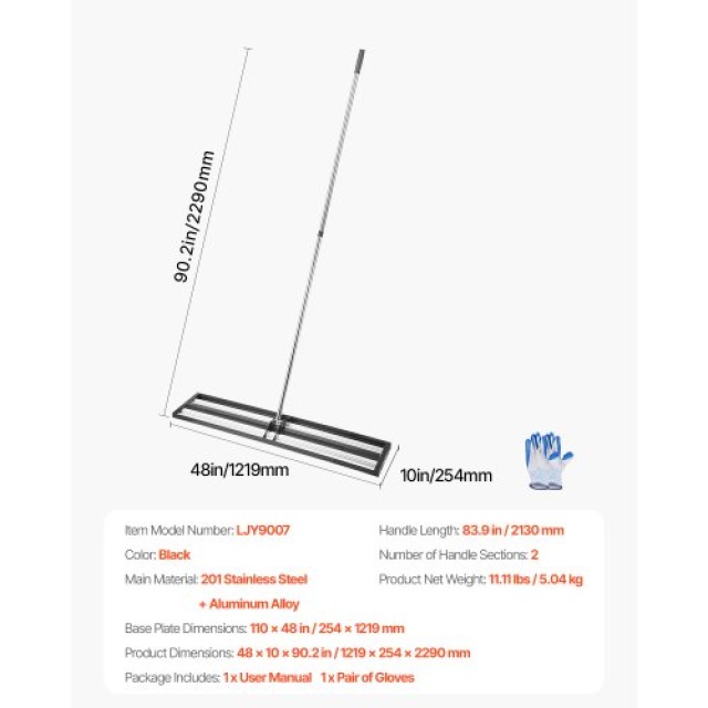 VEVOR Γκανιότα Επιπέδωσης Γκαζόν 48x10in με Ρυθμιζόμενη Λαβή 83.9in...
