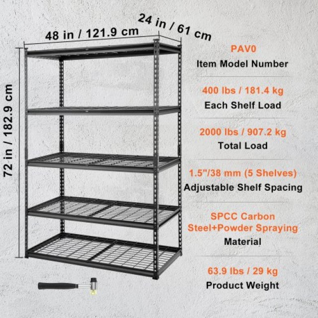 Ράφια Αποθήκευσης VEVOR, 5 Επιπέδων, 907 kg, Μεταλλική Ραφιέρα, Μαύρη, 122x61x183 cm  XLZLKHJCL24DXPVPAV0