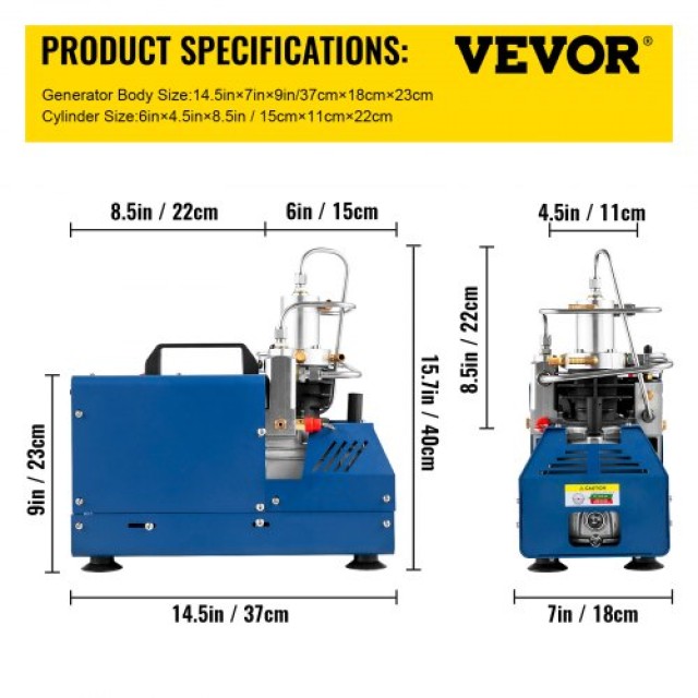 VEVOR  Συμπιεστής Υψηλής Πίεσης 4500PSI/30MPA/300BAR, 1800W 220V, Αυτόματη Διακοπή για Αεροβόλα & Καταδυτικές Φιάλες GYQBZDT1.8KW-9XLWV2