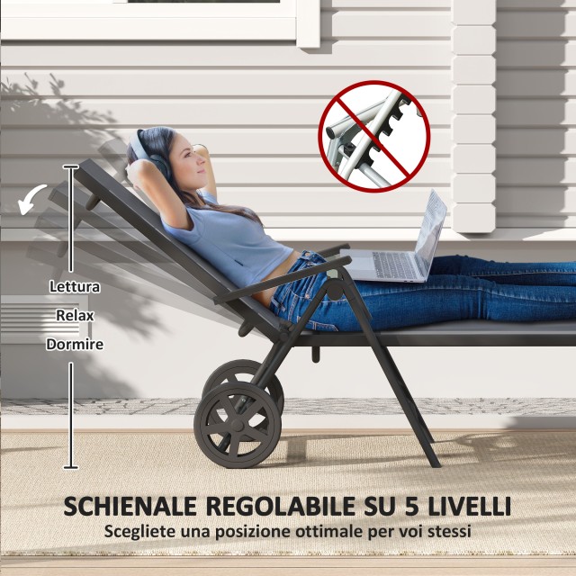 Outsunny Πτυσσόμενη και ανακλινόμενη ξαπλώστρα σε 5 θέσεις με ροδάκ... Outsunny Πτυσσόμενη και ανακλινόμενη ξαπλώστρα σε 5 θέσεις με ροδάκ...