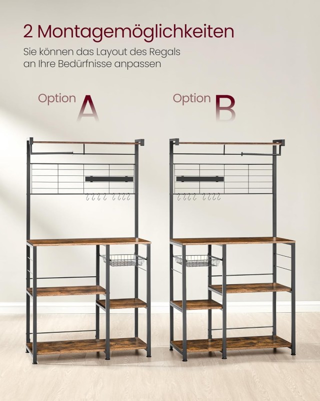 VASAGLE Ραφιέρα Κουζίνας 90x42x167cm με Μαγνητική Λωρίδα και Κρεμάστρες KKS026B01