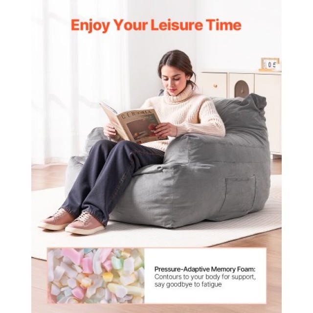 VEVOR Πολυθρόνα Bean Bag με Μπράτσα για Ενήλικες, Γκρι Βελούδο FSYXCRDDY45448AWFV0
