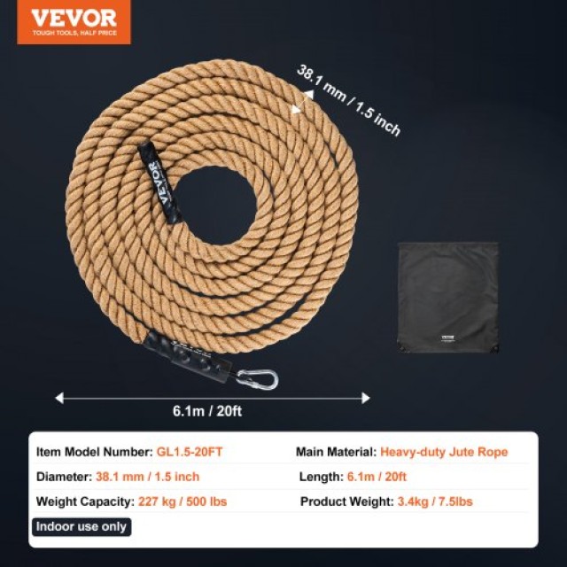 Σχοινί Αναρρίχησης Γυμναστικής 1.5x20FT VEVOR για Προπόνηση Δύναμης  ZYPYSZHM20YCUAKDWV0