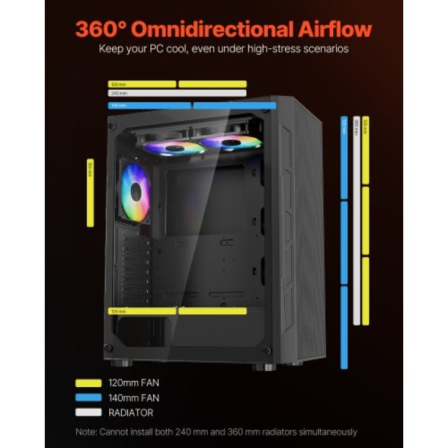 VEVOR Μεσαίο Κουτί ATX με 3 x 120 mm ARGB Ανεμιστήρες DNJXZT120MMACLSZZ001V9