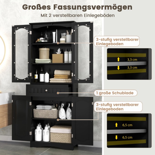 Costway Μαύρο Ψηλό Ελεύθερο Ντουλάπι Μπάνιου με 4 Πόρτες & Συρτάρι ...