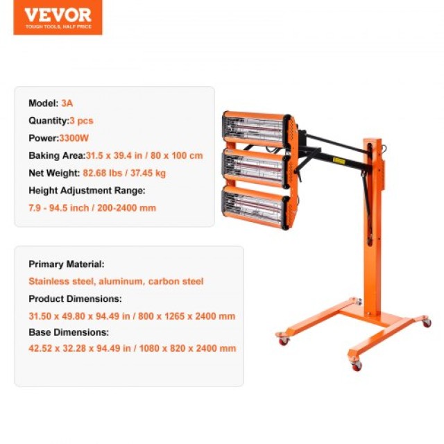 VEVOR 3300W Υπέρυθρη Λάμπα Βαφής Αυτοκινήτου  ZJSKQD3300WYH1N4GV2