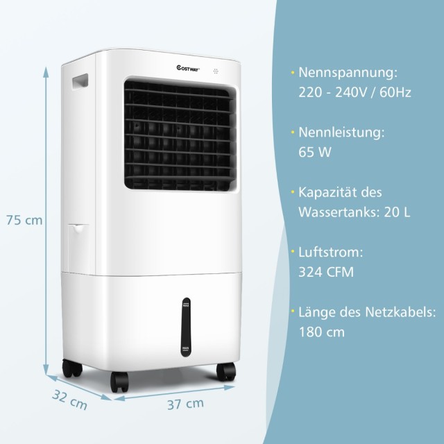 Costway Λευκός 3-σε-1 Εξατμιστικός Ψύκτης Αέρα 37 x 32 x 74,5 εκ. ES10332DE-WH