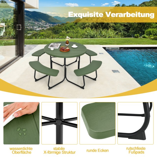 Costway Πικνίκ Τραπέζι για 8 Άτομα με Ομπρέλα & 4 Πάγκους Αδιάβροχο...