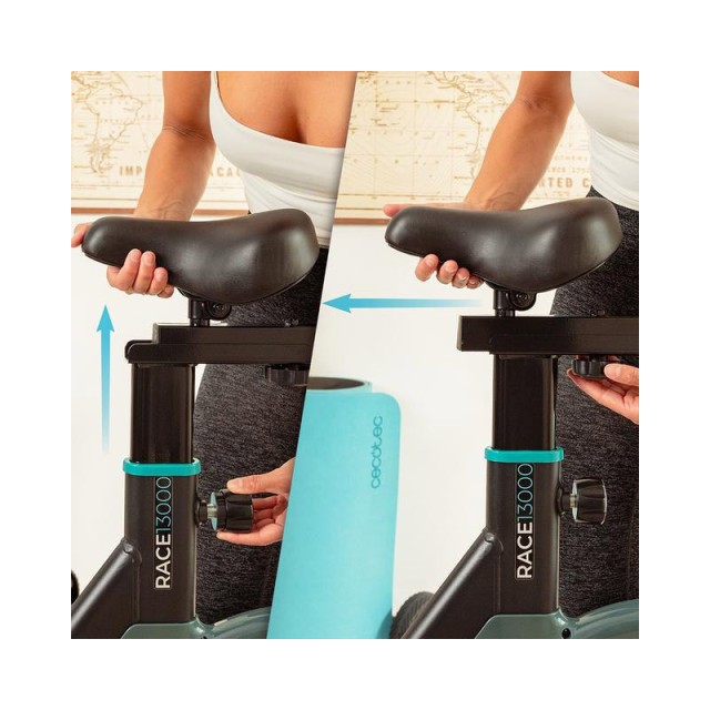 Ποδήλατο Spinning με Τροχό Αδράνειας 13 Kg, Οθόνη LCD, Παλμογράφο και Ρυθμιζόμενο Σέλα DrumFit Indoor 13000 Race CEC-07241 Cecotec