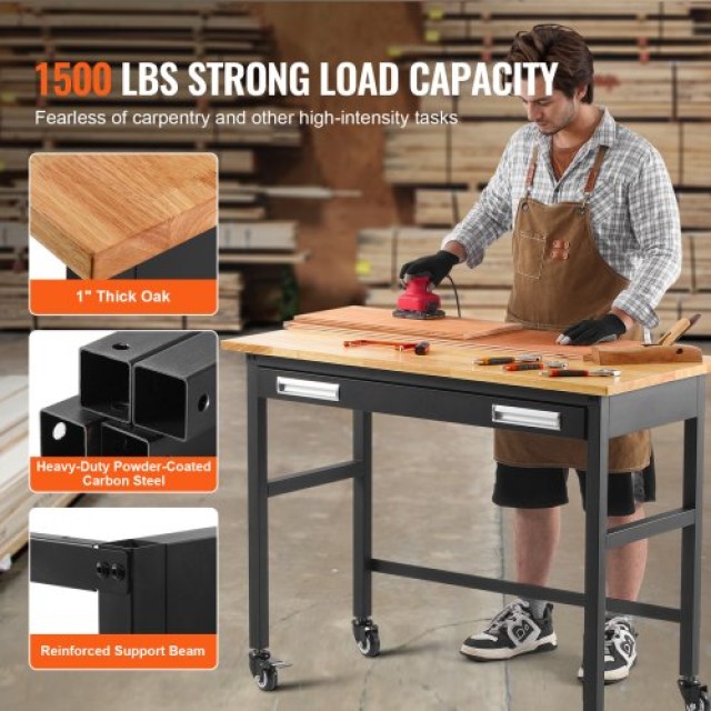 VEVOR 48 Πάγκος Εργασίας με Ρόδες και Συρτάρι 1500 lbs  LDSGZTSM482...
