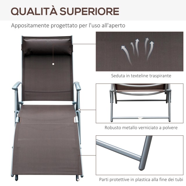 Outsunny Πτυσσόμενη Ξαπλώστρα Relax με καφέ μαξιλάρι κήπου 84B-184BN