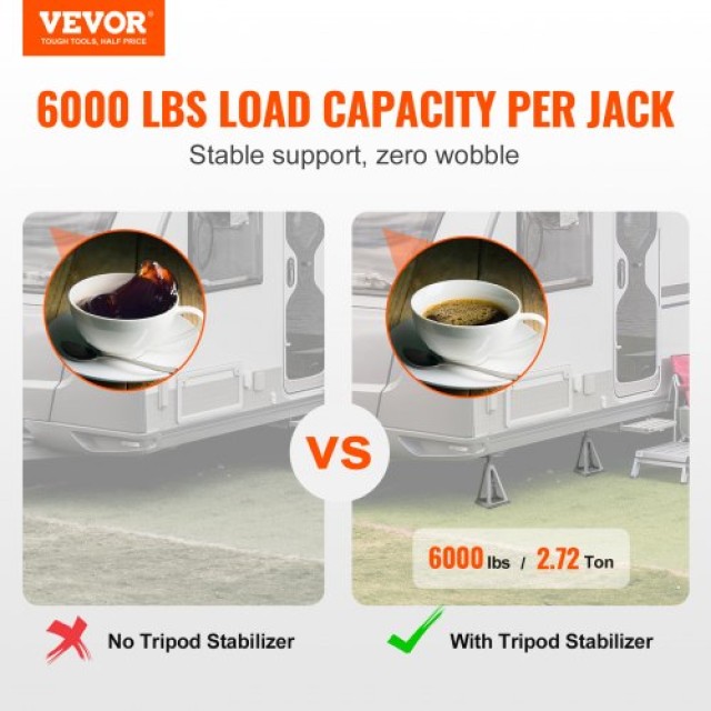 VEVOR Υποστηρίγματα Σταθεροποίησης RV, Σετ 4 Αλουμινένια Υποστηρίγματα, Ρυθμιζόμενα από 11 έως 17 ίντσες, Μέγιστο Φορτίο 6000 Λίβρες  DDQJD4J6000BIIXQ2V0