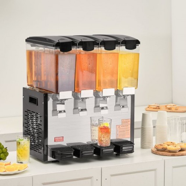 VEVOR  Εμπορικός Διανομέας Ποτών 10L x 4 Δεξαμενές Κρύου Χυμού SYYL...