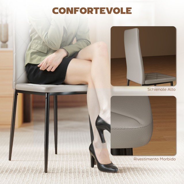 HOMCOM Σετ 4 Καρεκλών Τραπεζαρίας με Ψηλή Πλάτη από Συνθετικό Δέρμα...