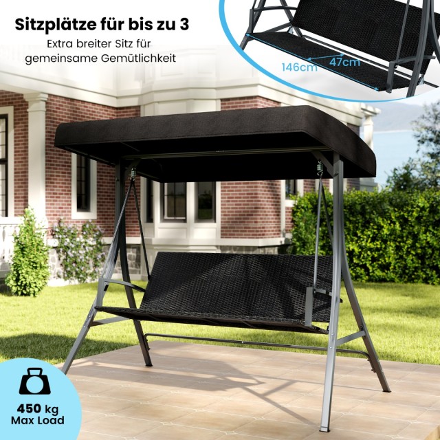 Costway 3-Θέσια Κούνια Κήπου 118 x 192 x 165 cm με Σκίαστρο & Πλάτη...