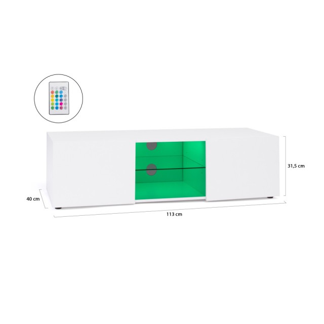 Έπιπλο Τηλεόρασης Klea με 2 Πόρτες & LED 113 x 40 x 31,5 cm Λευκό 30089544 Idomya