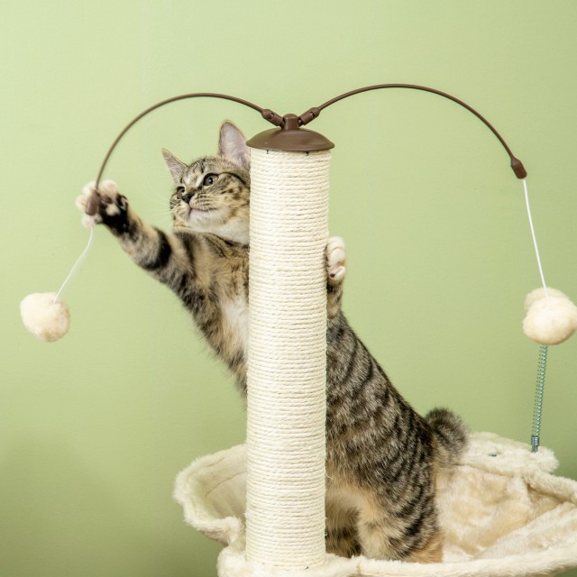 PawHut Cat Scratching Post max 5kg with Hammock, Play Balls and Sisal Posts, 53,5x53,5x90 cm, Beige D30-586V00BG