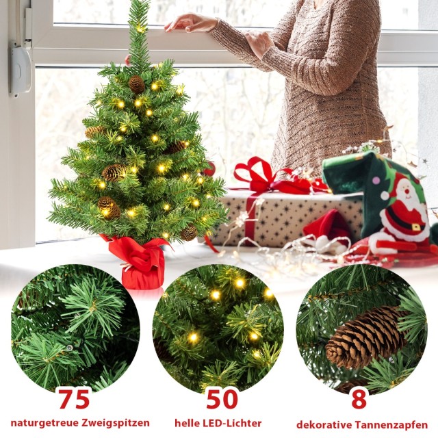 Costway Μίνι Φωτιζόμενο Χριστουγεννιάτικο Δέντρο 64cm με 50 LED Φώτ...