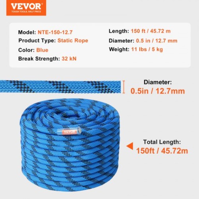 Στατικός Σχοινί Αναρρίχησης VEVOR 12.7mm 45.7M Μπλε  DSJLSLSXWS15D8FTZV0